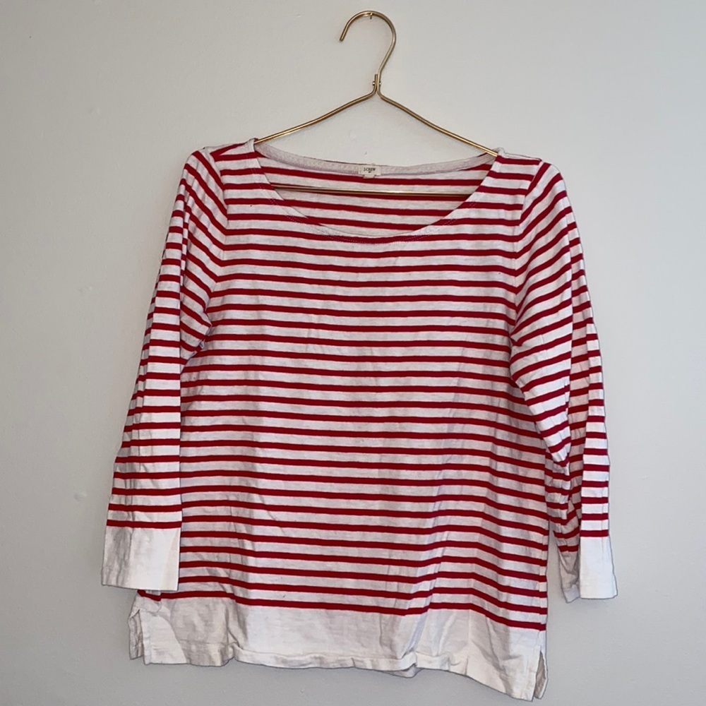 J.  Crew - Red and white stripe 3/4 sleeve tee